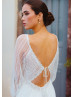 Long Sleeve Ivory Lace Chiffon Tie Back Wedding Dress